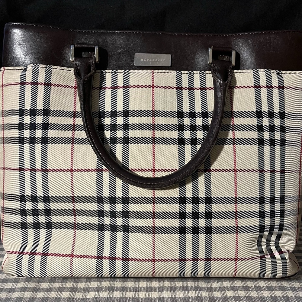 Burberry Checkered Handbag with Dark Leather Accents